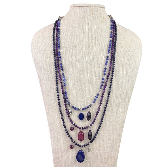 Chicos Womens Multicolor Beaded 3-Strand Necklace Silver Tone Adjustable Chain - Picture 1 of 4